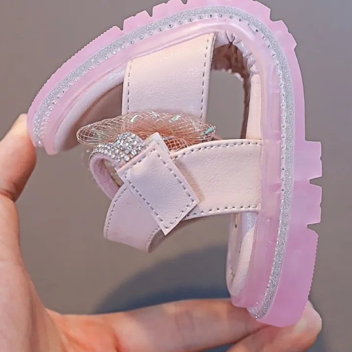 Xăng đan Quai Dán Đính Đá Hình Nơ Xinh Xắn Cho Bé Gái