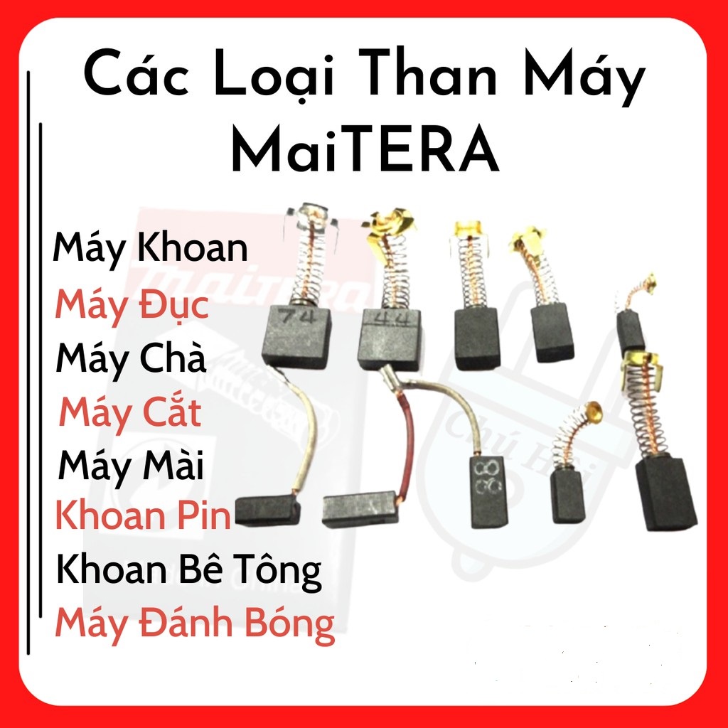 Chổi than 100% carbon dùng cho máy khoan, máy mài cầm tay, máy cắt sắt, máy đào, chà nhám