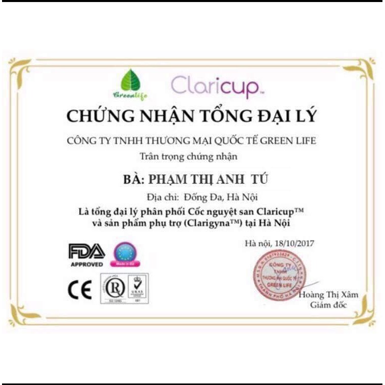 [Tặng 1 son dưỡng Bio + 30v khử trung] Cốc Nguyệt San Claricup