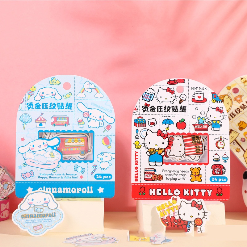 SANRIO Bộ 24 Miếng Dán Trang Trí Sổ Tay Hình Mèo Hello Kitty DIY