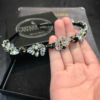 Bờm Cài Tóc HimHip Thép Bọc Vải Mặt Lá Kim Loại Tạo Hình Phối Đá Đen Sang Trọng 1.5cm