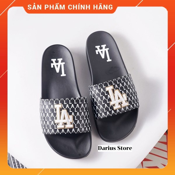 Dép 𝐌𝐋𝐁 LA Nam Nữ Quai Ngang Unisex Siêu Hot Trend Chữ Thêu Sắc Nét, đủ size [ Fullbox + Hỗ trợ đổi size ] - Màu ĐEN LA