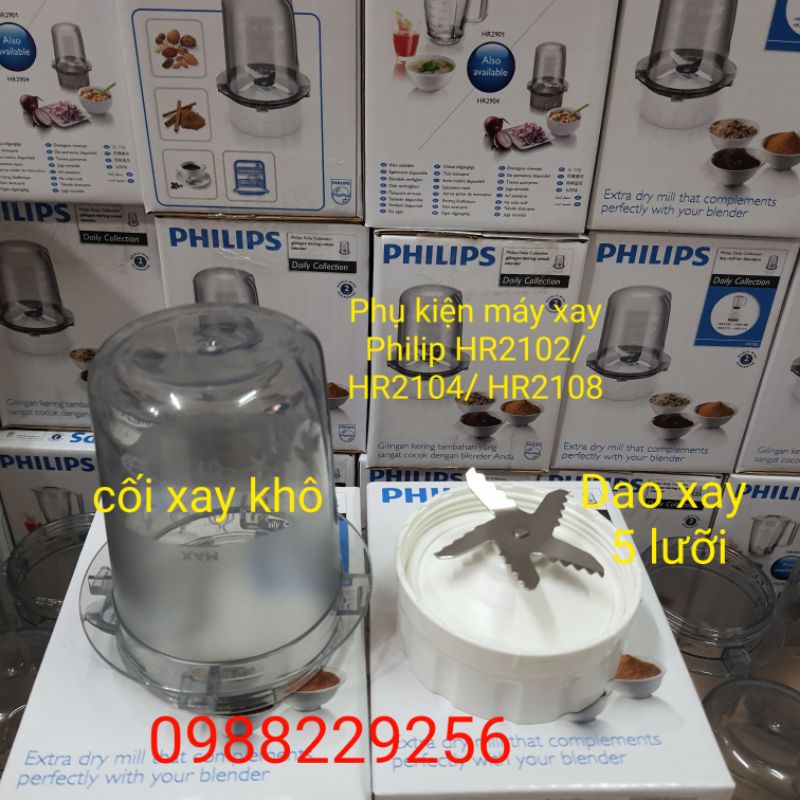 Giá gốc- Bộ dao 5 lưỡi và cối xay khô máy xay sinh tố Philips HR2100 HR2102 HR2104 HR2108 HR2113 HR2114 HR2901 HR2157