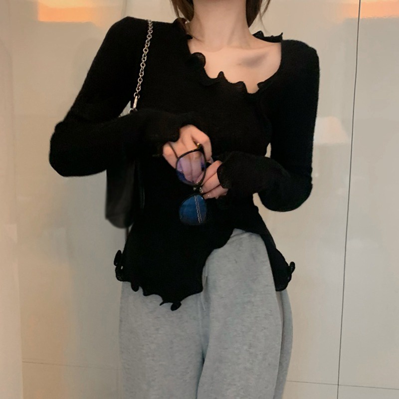 Áo dệt kim tay dài cổ chữ V quyến rũ dễ phối đồ dành cho nữ