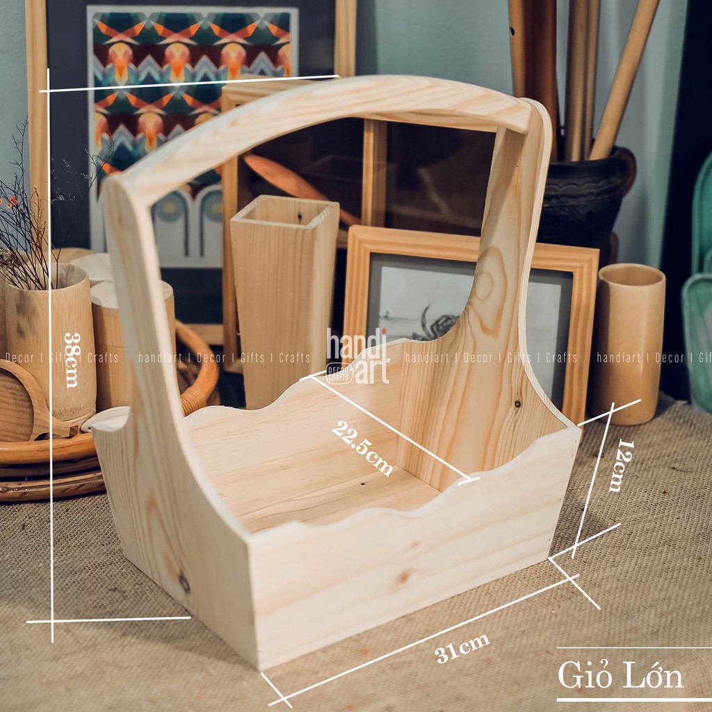 Giỏ gỗ đựng trái cây - giỏ gỗ kiểu cắm hoa - Wooden basket of fruit
