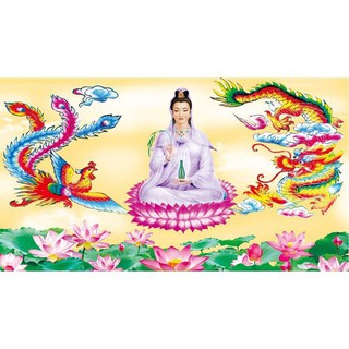 Tranh đính đá Quan Âm Bồ Tát (Long Phụng) LV084 kích thước 80*50cm.