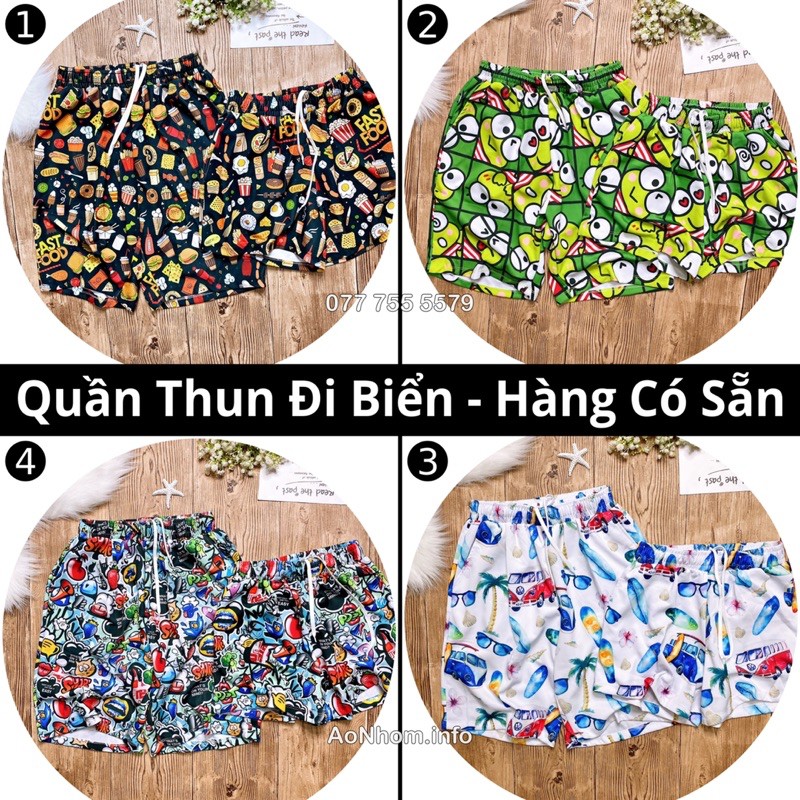 Quần Thun đi biển - Logo, Bat man, Hello Summer, Chuột Mickey, Baby Shark, Ếch Keroppi, Gấu Pooh, Stickers, Doremon