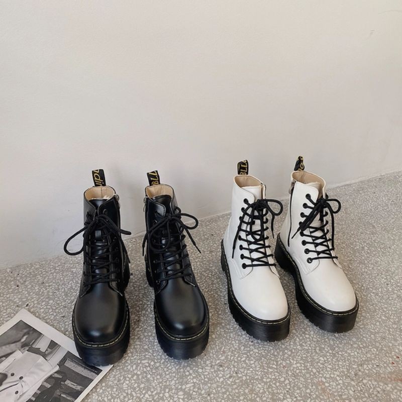 (HÀNG ORDER - ẢNH THẬT FEEDBACK) LEATHER PLATFORM BOOTS - BỐT ULZZANG ĐẾ CAO 5CM MÀU ĐEN | BigBuy360 - bigbuy360.vn