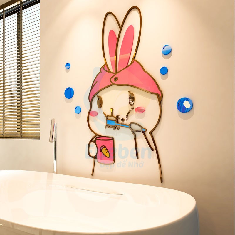 Tranh dán tường mica 3d decor khổ lớn bé thỏ Dán Cửa trang trí mầm non, phòng cho bé Nhiều Size - EPeBen