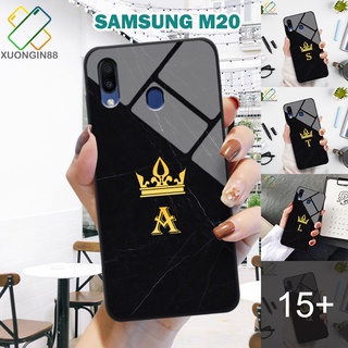 Ốp lưng Kính Samsung M20 in 3D hình chữ cái vân đá cẩm thạch