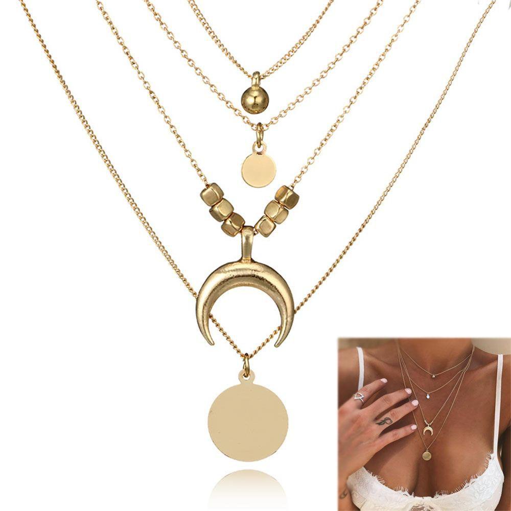 Dây Chuyền Choker Nhiều Lớp Đính Sừng Phong Cách Bohemian Thời Trang Mùa Hè|Vòng Cổ Choker Thời Trang Cá Tính