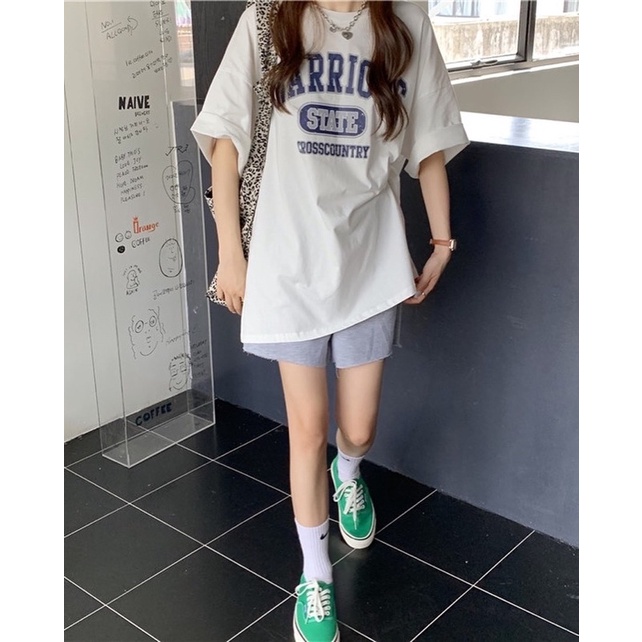 Áo thun tay lỡ form rộng in chữ STATE dể thương