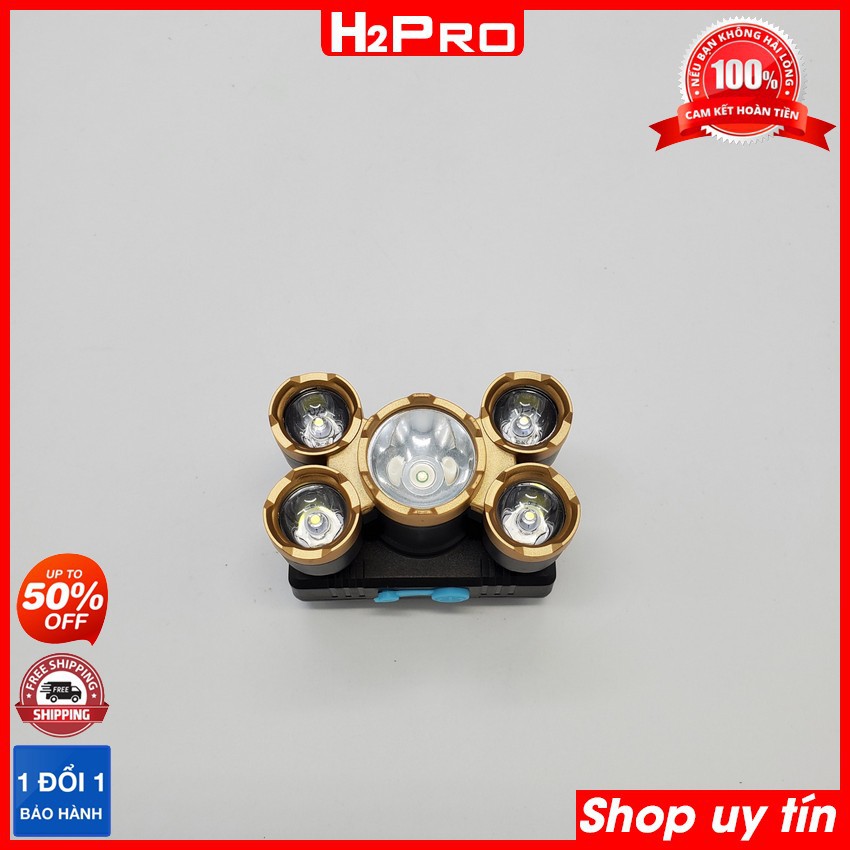 Đèn pin đội đầu 5 bóng siêu sáng H2PRO, đèn đội đầu siêu sáng giá rẻ