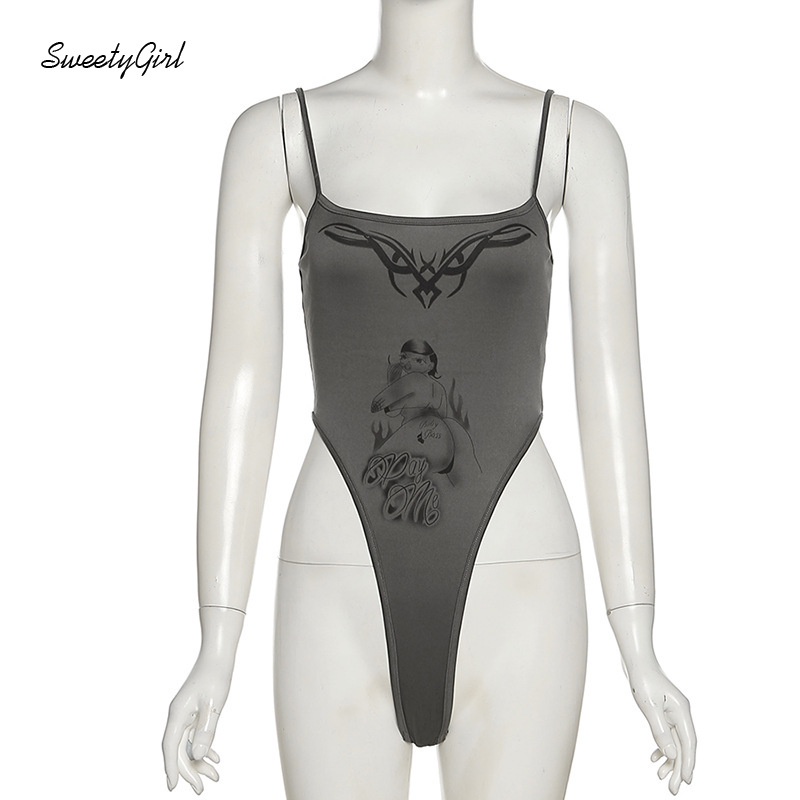 Áo Liền Quần Không Tay Hở Lưng In Họa Tiết Hoạt Hình Phong Cách Đường Phố Quyến Rũ Cho Nữ