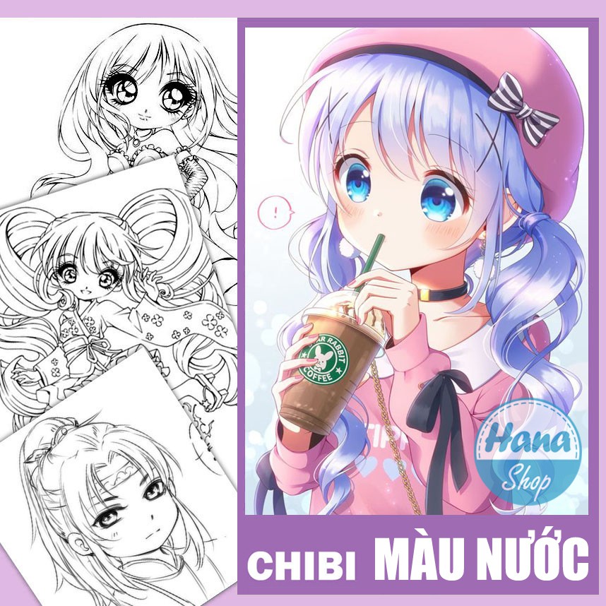 Tranh tô màu Anime CHIBI(20-60 tranh) -Giấy vẽ dày đẹp, thích hợp màu chì, dạ, màu nước