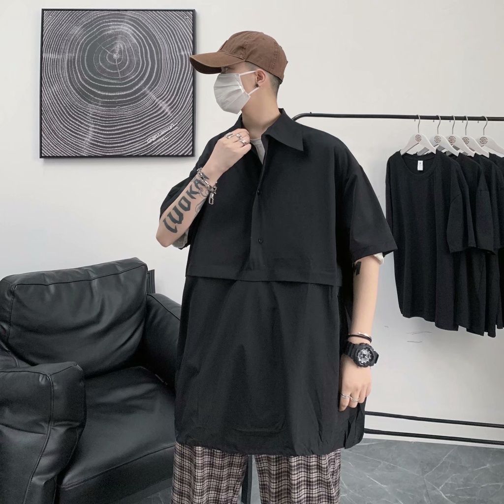 áo polo simple ifashion unisex áo phông đen trắng oversize bông áo thun có cổ bông retro couple áo thun nam có cổ phong cách Hàn Quốc cotton áo thun có cổ nữ