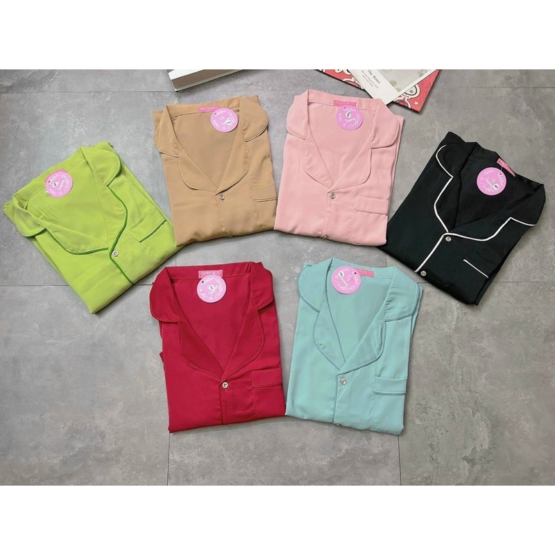 Bộ Pijama lụa Thiết Kế Mẫu Trơn Áo Dài Quần Dài Siêu Sang Mặc Nhà Thoải Mái