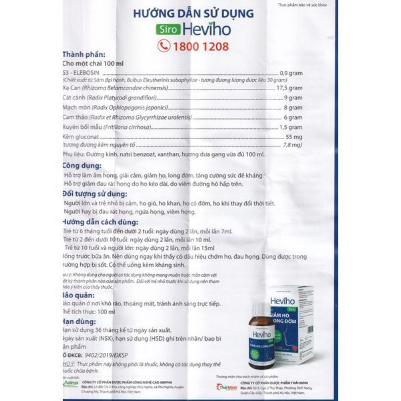 [Chính hãng] siro Heviho- Hỗ trợ giảm ho , đau rát họng , long đờm