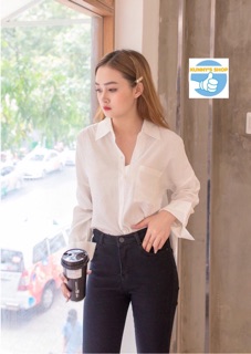Áo sơ mi oversize trắng 1 túi
