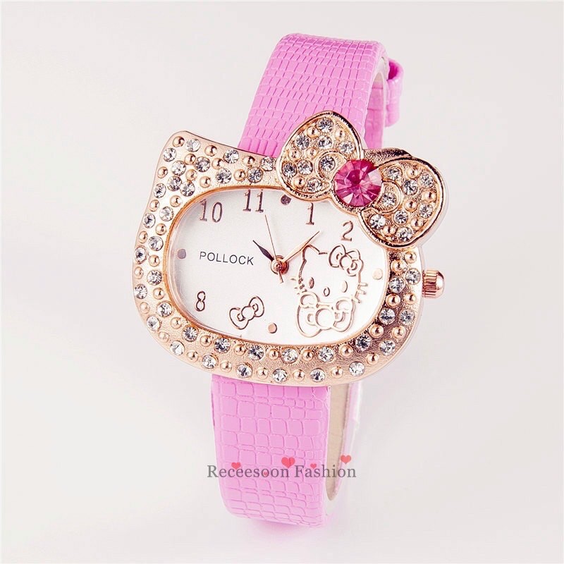 (Hàng sẵn) Đồng hồ cho bé gái Hello Kitty mặt đính đá