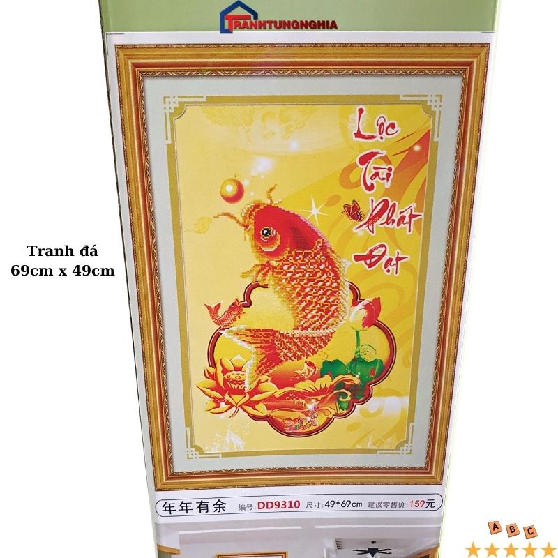 Tranh đính đá, tranh thêu chữ thập cá chép lộc tài phát đạt