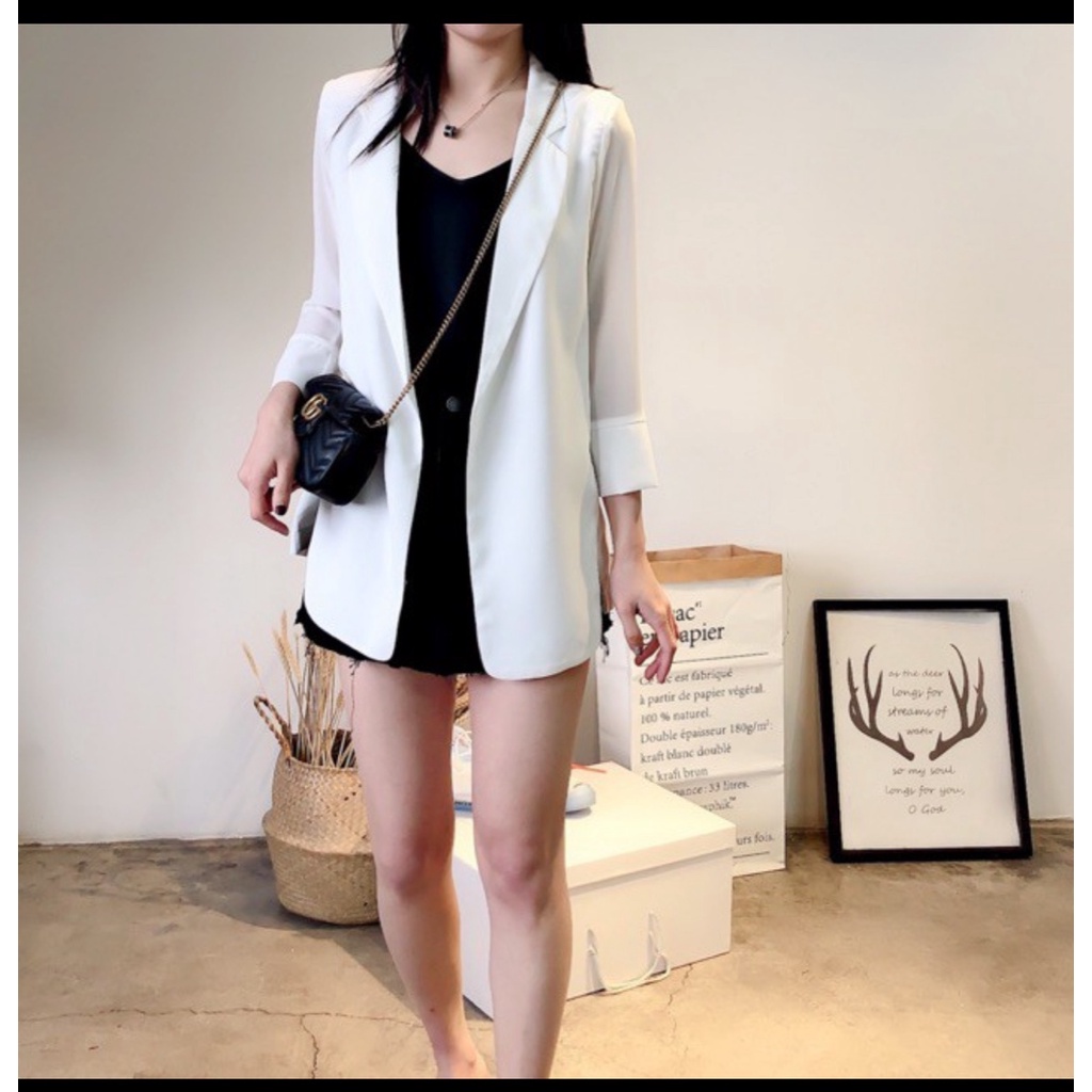 Áo vest blazer dáng suông mỏng tay lật 1 lớp mặc hè thu 005 | BigBuy360 - bigbuy360.vn