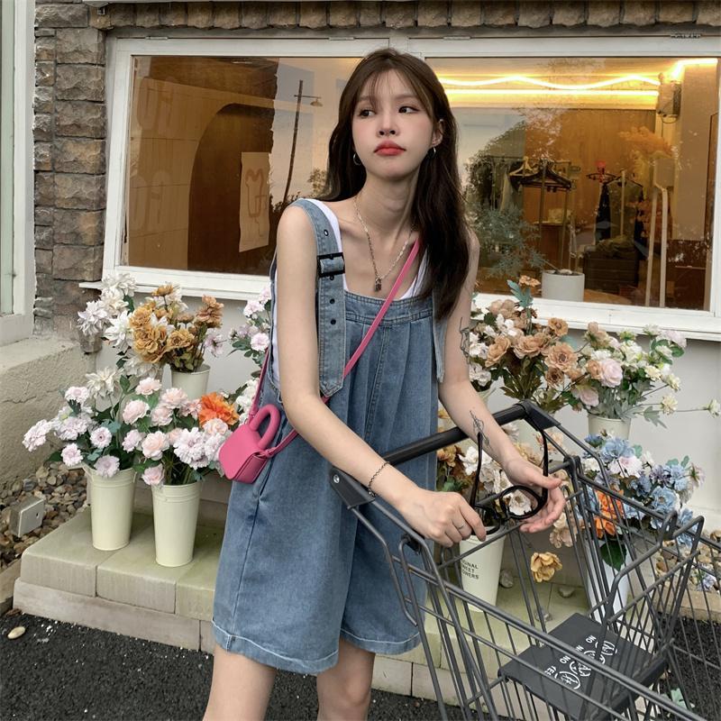 Quần Yếm Denim Ngắn Dáng Rộng Thời Trang Hàn Quốc 2023 Dễ Thương Cho Nữ