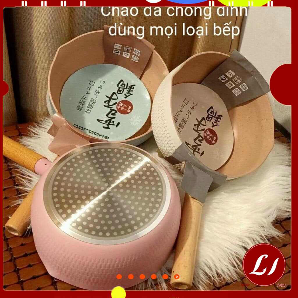 Chảo chống dính đáy sâu cán gỗ18cm đa năng