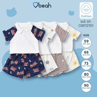 Set bộ cộc tay Polo hè cao cấp Obeah chất liệu cotton mềm mịn, thoáng mát cho bé trai và bé gái từ 0 đến 24 tháng tuổi