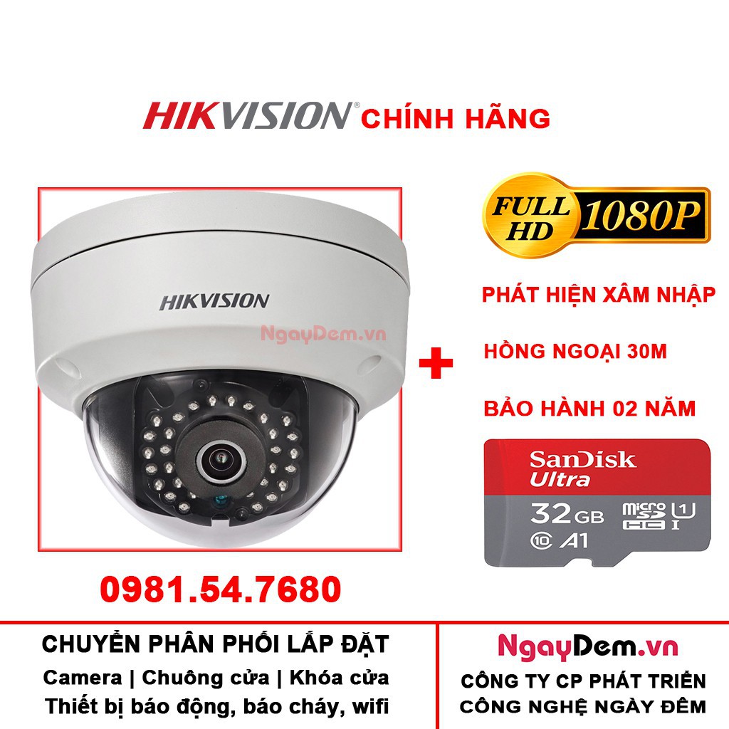 Camera IP Dome Hikvision 2MP DS-2CD2121G0-I FULL HD 1080   - Hàng chính hãng bảo hành 24 tháng