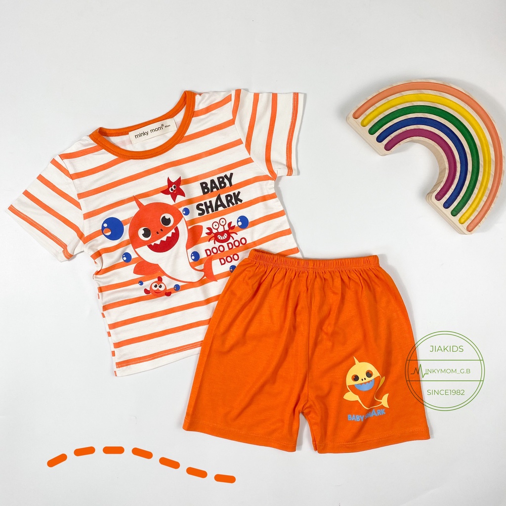 [Bé:6-27kg] Bộ Quần Áo Ngắn Tay Minky Mom, Vải Thun Lạnh Thoáng Mát Sọc Trơn Hoạ Tiết Baby Shark - Mã: TN-IN68