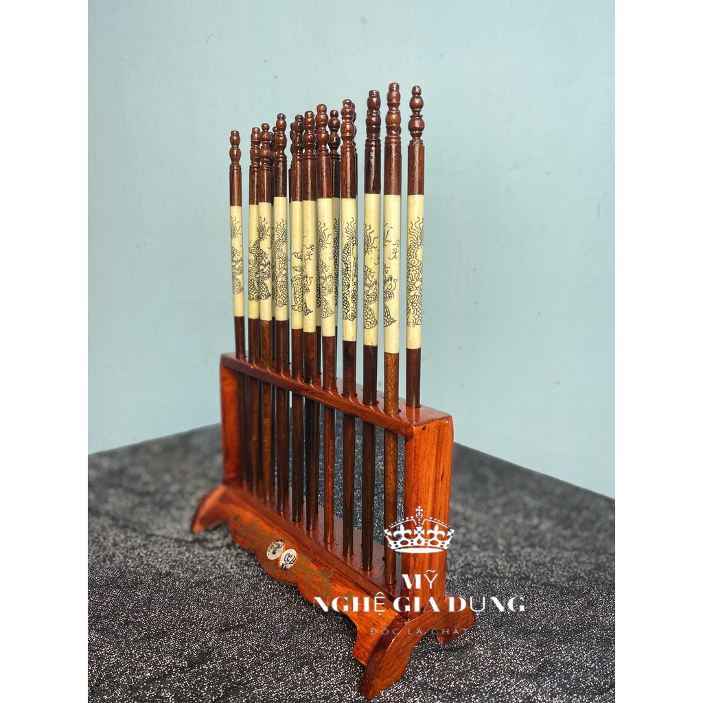 Bộ giá đũa thờ gỗ gia tiên kiểu đứng 10 đôi đũa trang trí không gian thờ cúng gỗ hương