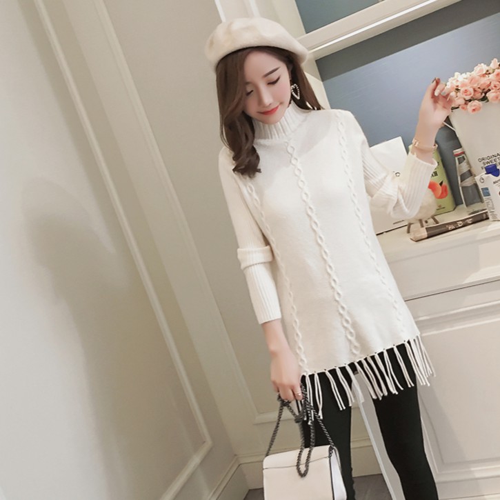 ullzzang Áo khoác len cardigan cổ lọ cao dáng dài bính tuarua [AK15052 - 270