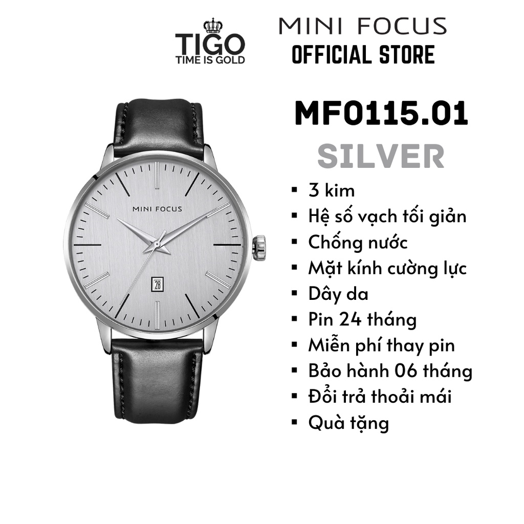Đồng hồ nam MINI FOCUS MF0115G.01 dây da thật màu đen viền thép không gỉ màu bạc 3 kim hàng chính hãng cao cấp Nhật Bản | BigBuy360 - bigbuy360.vn