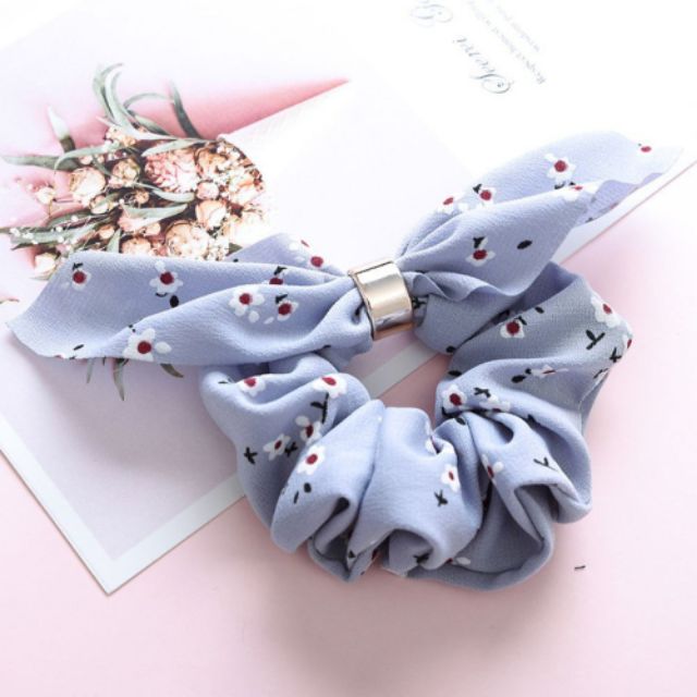 Cột tóc vải Scrunchies thắt nơ in hoa