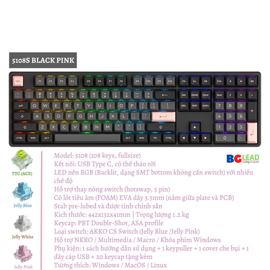 [Chính hãng] Bàn phím cơ AKKO 5108S|3084|3098 Black Pink (Hotswap|Akko CS Switch|Foam tiêu âm|Led RGB) - Mai Hoàng PP)