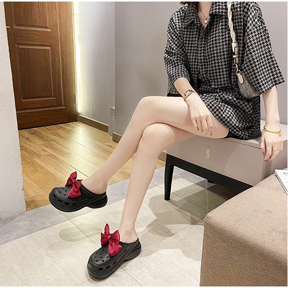 Dép Cross Đế Cao 7cm Kèm Nơ Siêu Đẹp, Hack Dáng Êm Chân, Dép Sục Độn Đế