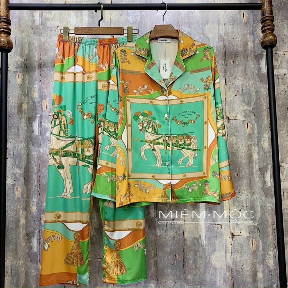 Bộ đồ ngủ mặc nhà LyLy dài tay lụa satin kiểu pijama hoạt tiết sang trọng L234 | BigBuy360 - bigbuy360.vn