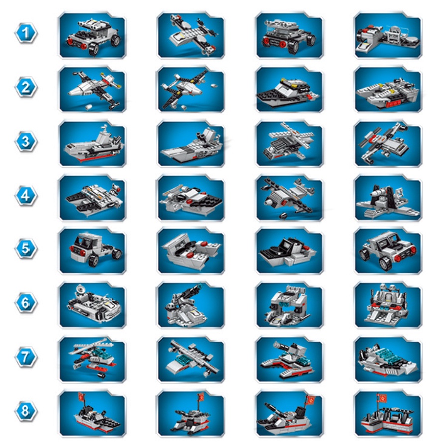 BỘ ĐỒ CHƠI XẾP HÌNH Tàu CHIẾN HẠM, TÀU THUYỀN, OTO, ROBOT BIẾN HÌNH