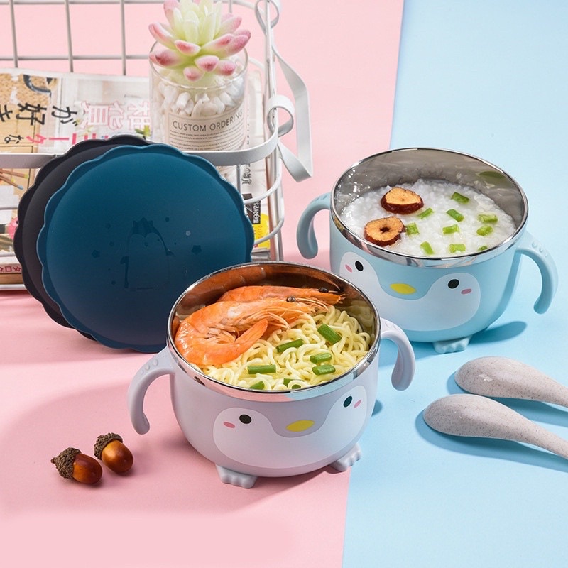 Bát ăn dặm inox 304 chống nóng  kèm thìa cho bé