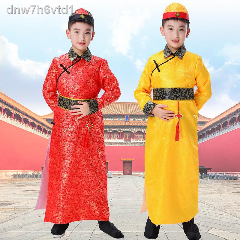 Trang phục trẻ em hoàng tử cung đình nhà Thanh anh trai Huân Gia Cát công chúa váy cờ Mãn Châu ảnh studio chụp