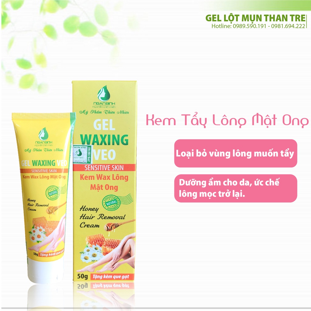 Gel Waxing Veo, Kem Wax Lông Mật Ong,Kem Tẩy Lông,Kem Triệt Lông 50gr tặng kèm que gạt