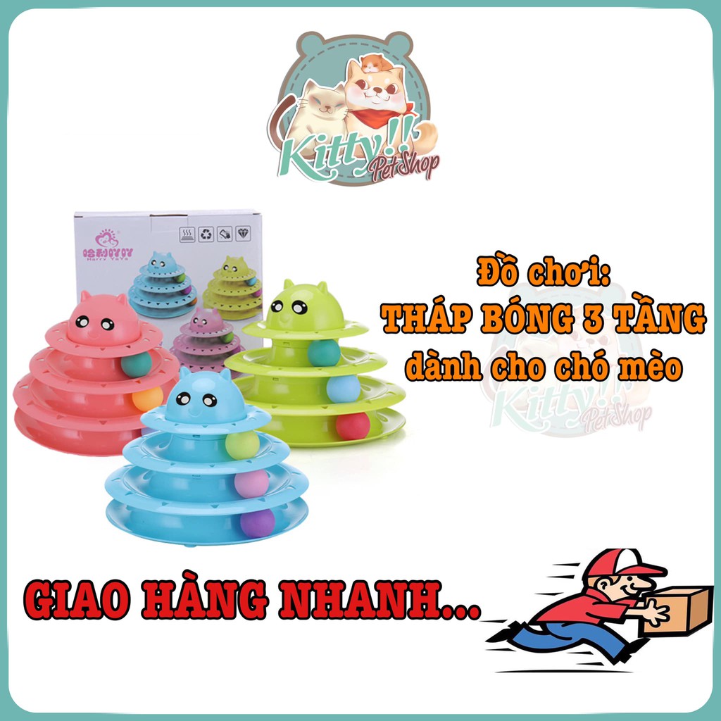 Đồ chơi cho thú cưng: Tháp bóng 3 tầng, đồ chơi tương tác dành cho chó mèo, tháp banh 3 tầng - Kitty Pet Shop