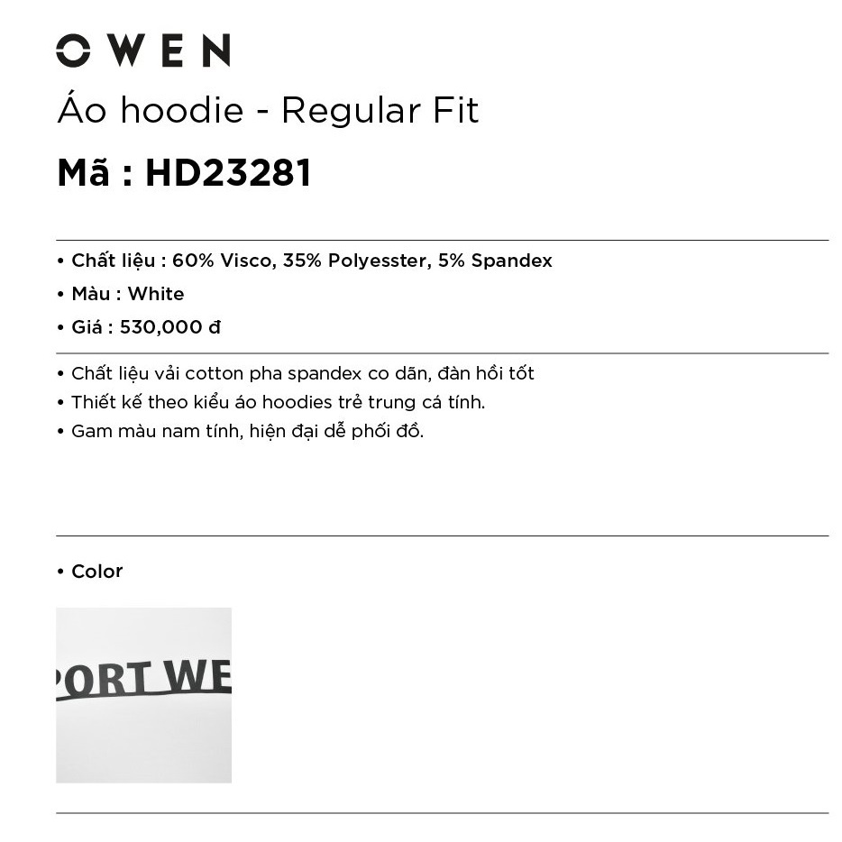 Áo Thu Đông Nam Thun Dài Tay Cao Cấp OWEN HD23281 Cổ Tròn Tay Và Gấu Áo Suông Màu Trắng In Chữ Ngang Ngực Chất Visco