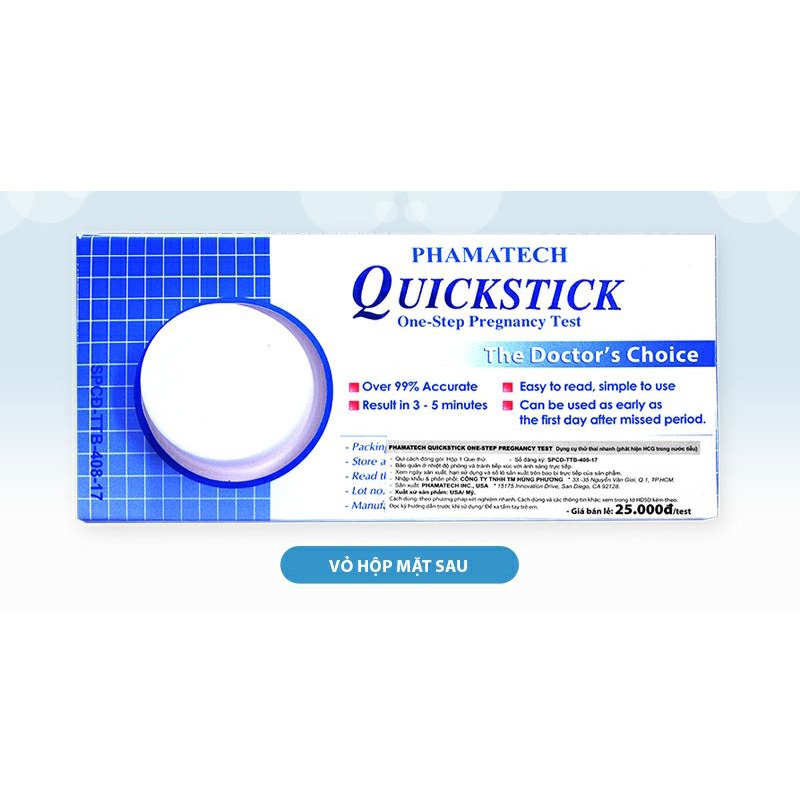 (❣️❣️❣️-5% LN cho quỹ Vacxin Covid19) Que thử thai tại nhà Quickstick - Đông Anh Pharma