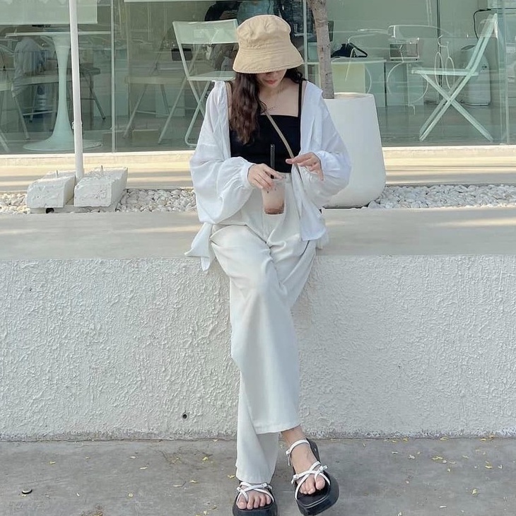 Áo Sơ Mi Lụa Form Rộng Dài Tay Có Túi Ngực, Labbibi