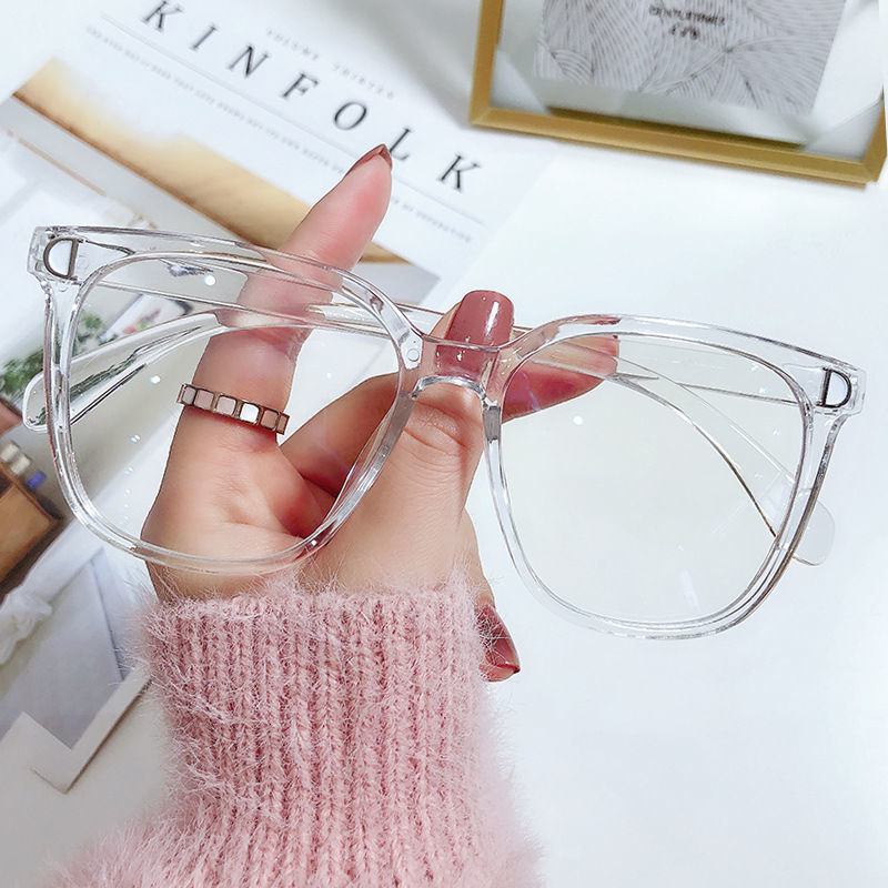 :he New :-shaped anti-blue glasses ins net người nổi tiếng cùng phong cách chụp đường phố mặt trơn kính hợp thời trang có thể được trang bị kính cận thị -100to-600