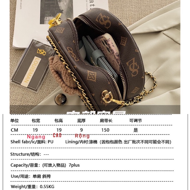 Túi hộp tròn đeo chéo hoạ tiết gấu cao cấp siêu xinh♥️