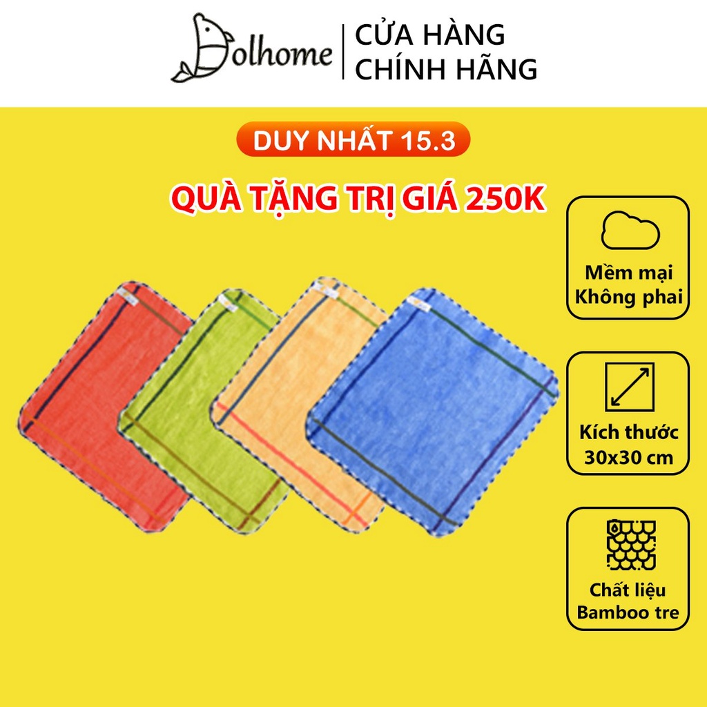 Khăn mặt sợi tre cho bé Dolhome chất liệu tre tự nhiên kích thước 26x26cm mềm mại kháng khuẩn-20214