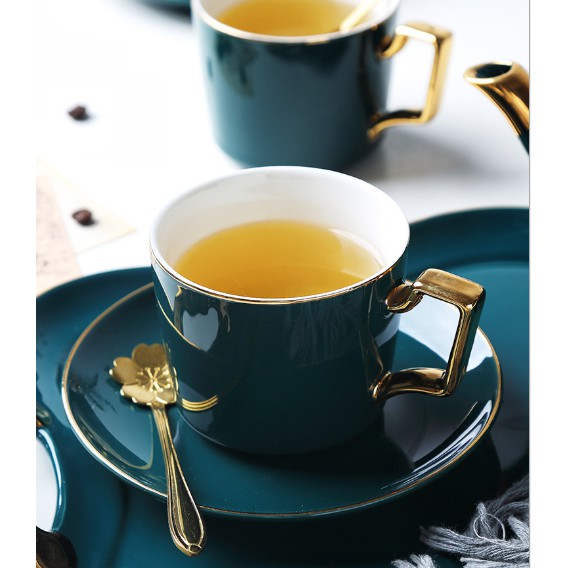 bộ tách trà màu xanh gốm sứ tráng men tặng kèm giá treo và khung thép không gỉ